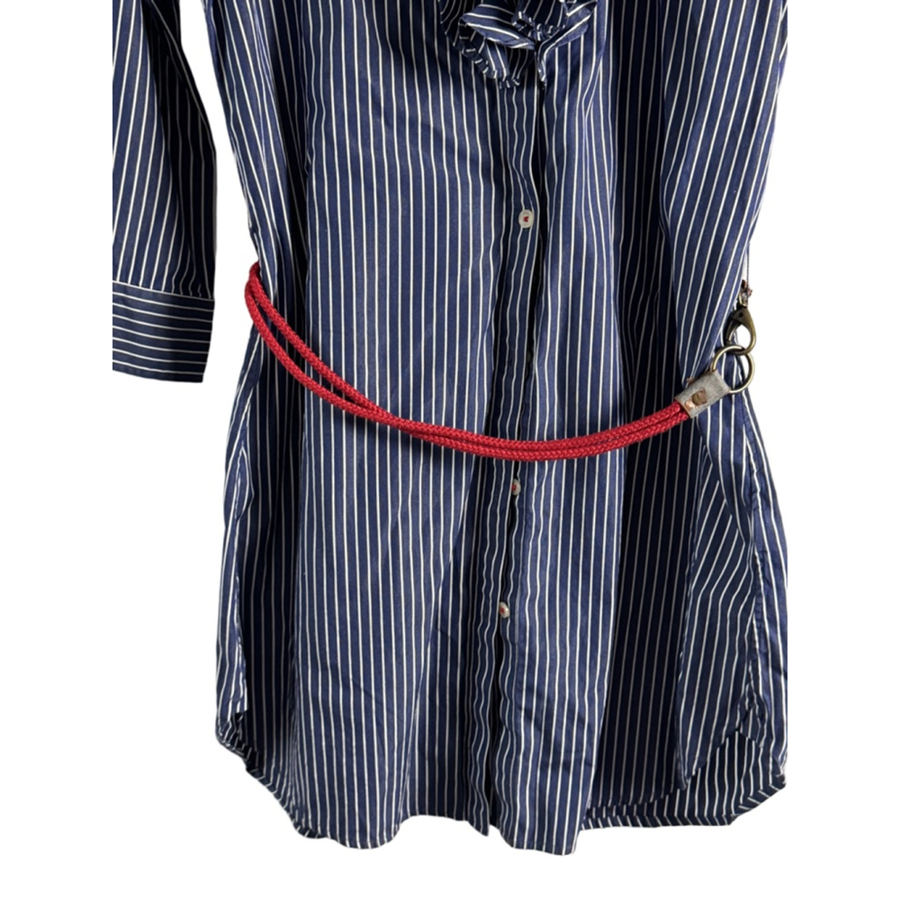 LAUREN JEANS Blue & White Striped Ruffle Button Down Shirt M - Picture 2 of 10